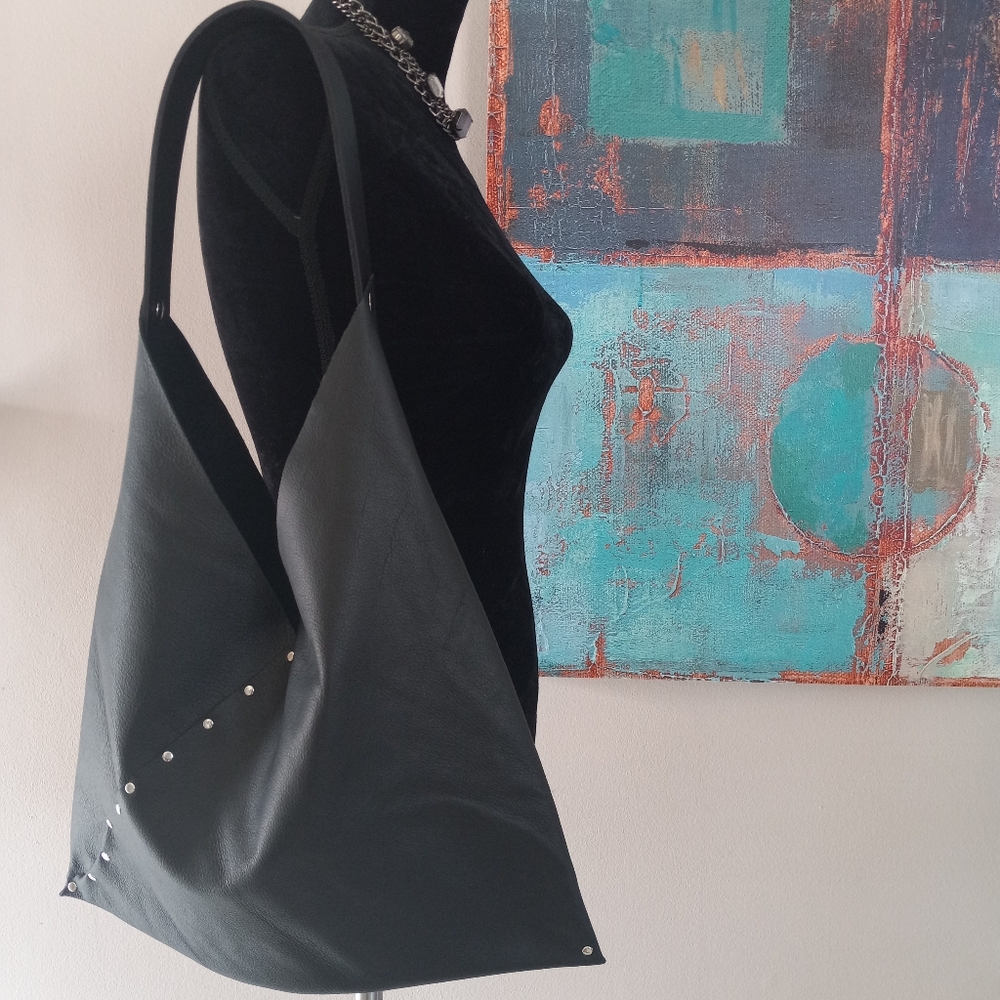Elegant Womens Black Leather Hobo Bag Handcrafted By J.Monique - Picture 3 of 14